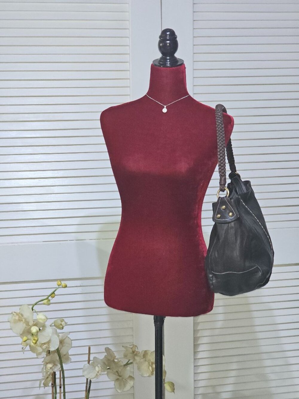 Christopher Kon Women's Brown Leather Braided Handle Shoulder Boho Bag Sz L 2561 - Picture 6 of 11